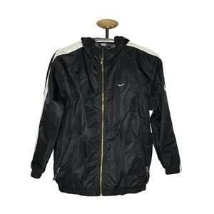 Vintage Full‎ Zip Nike Logo Hooded Black Jacket Size Large Fleece Lined READ
